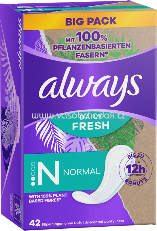 always Slipeinlagen Daily Fresh Normal pflanzenbasiert ohne Duft Big Pack, 42 St always Slipeinlagen Daily Fresh Normal pflanzenbasiert ohne Duft Big Pack, 42 St