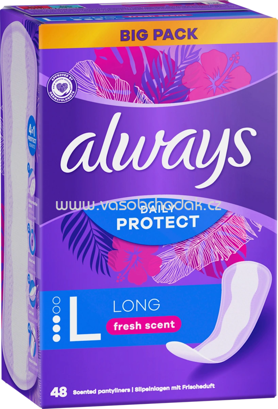 always Slipeinlagen Daily Protect Long mit Frischeduft, Big Pack, 48 St always Slipeinlagen Daily Protect Long mit Frischeduft, Big Pack, 48 St