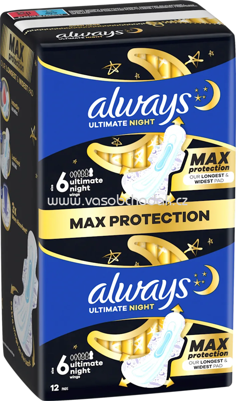 always Ultimate-Binden Night Max Protection 6 mit Flügeln, 12 St