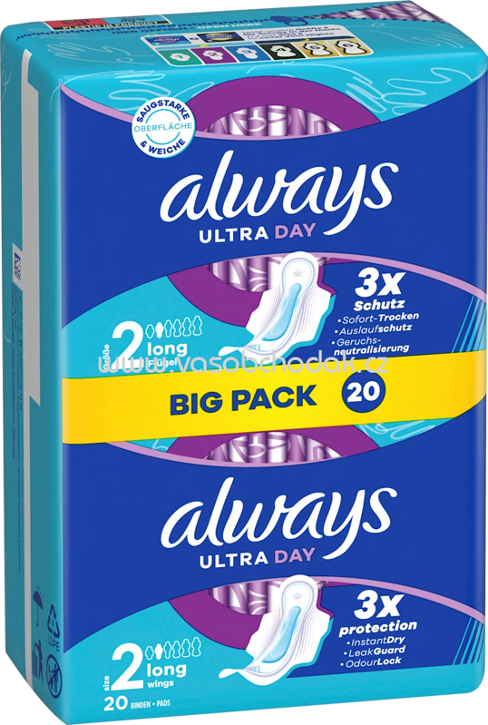 always Ultra-Binden Day Long 2 mit Flügeln, Big Pack, 20 St