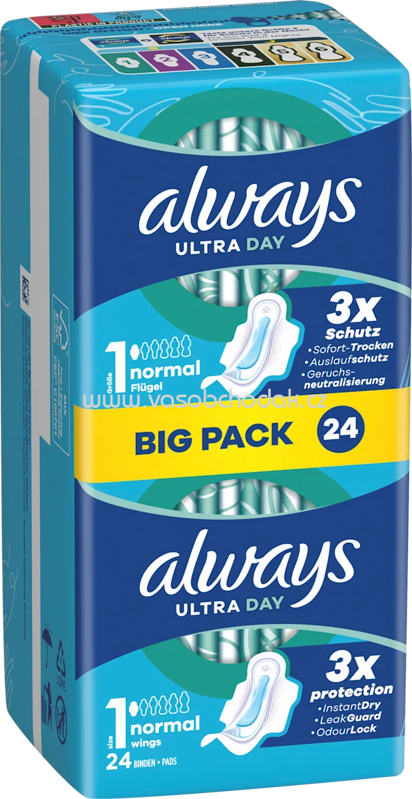 always Ultra-Binden Day Normal 1 mit Flügeln, Big Pack, 24 St always Ultra-Binden Day Normal 1 mit Flügeln, Big Pack, 24 St