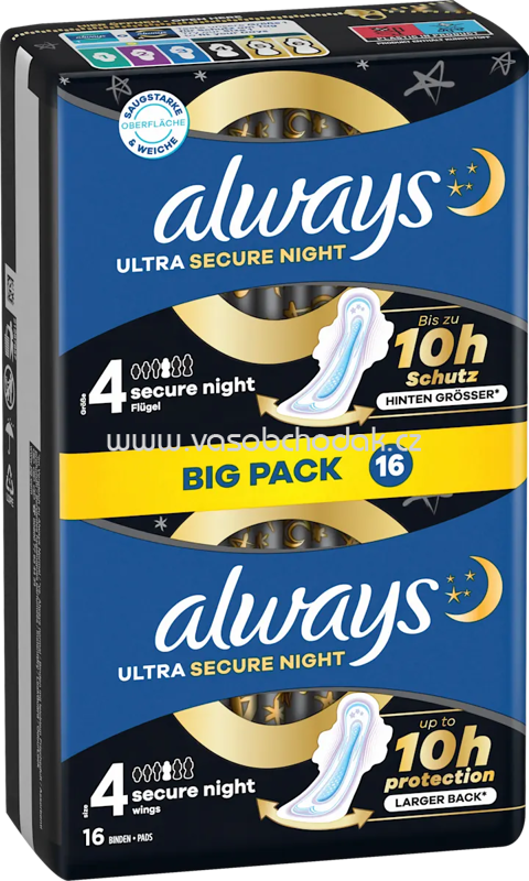 always Ultra-Binden Secure Night 4 mit Flügeln, Big Pack, 16 St always Ultra-Binden Secure Night 4 mit Flügeln, Big Pack, 16 St