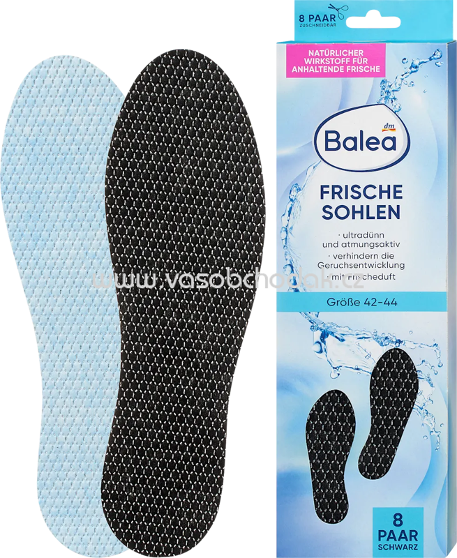 Balea Einlegesohlen Frischesohlen schwarz, Gr. 42-44, 8 Paar, 16 St Balea Einlegesohlen Frischesohlen schwarz, Gr. 42-44, 8 Paar, 16 St