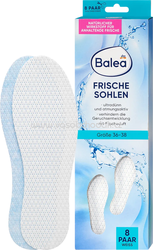 Balea Einlegesohlen Frischesohlen weiß, Gr. 36-38, 8 Paar, 16 St