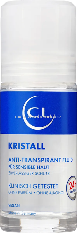 CL Antitranspirant Deo Roll-on Kristall Mineral Fluid extra sensitive, 50 ml CL Antitranspirant Deo Roll-on Kristall Mineral Fluid extra sensitive, 50 ml