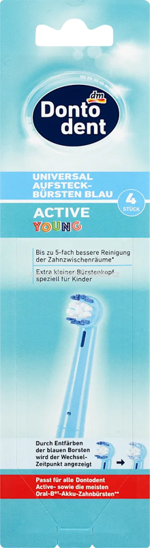 Dontodent Universal-Aufsteckbürsten Active Young blau, 4 St Dontodent Universal-Aufsteckbürsten Active Young blau, 4 St