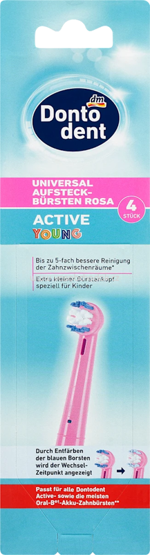 Dontodent Universal-Aufsteckbürsten Active Young rosa, 4 St Dontodent Universal-Aufsteckbürsten Active Young rosa, 4 St