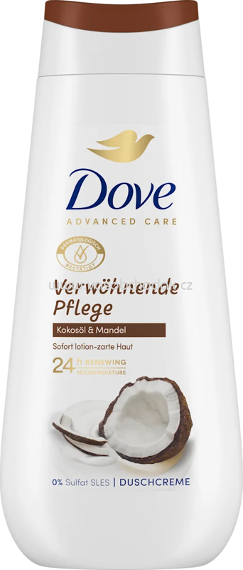 Dove Duschcreme Advanced Care Verwöhnende Pflege, Kokosöl & Mandel, 225 ml Dove Duschcreme Advanced Care Verwöhnende Pflege, Kokosöl & Mandel, 225 ml