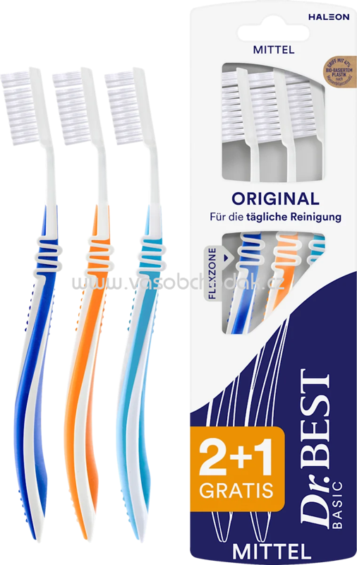 Dr. Best Zahnbürste Basic Original mittel 2+1 Gratis, 3 St Dr. Best Zahnbürste Basic Original mittel 2+1 Gratis, 3 St