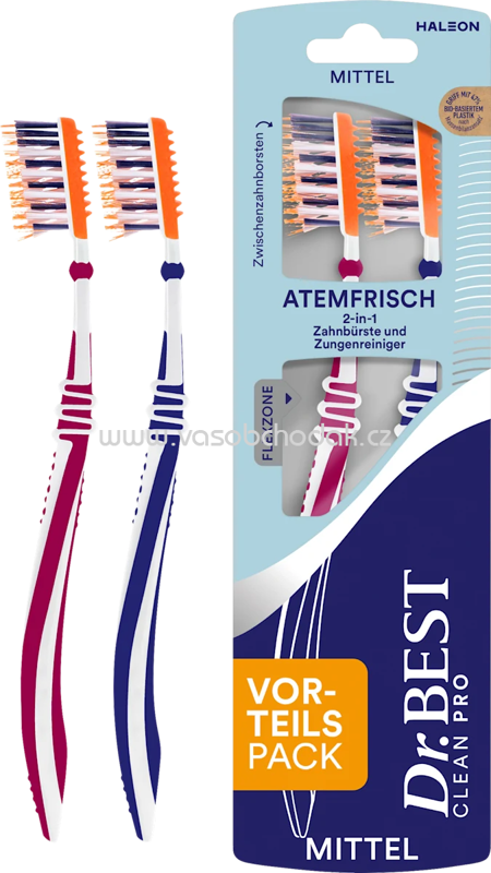 Dr. Best Zahnbürste Clean Pro Atemfrisch 2in1 mittel, 2 St Dr. Best Zahnbürste Clean Pro Atemfrisch 2in1 mittel, 2 St