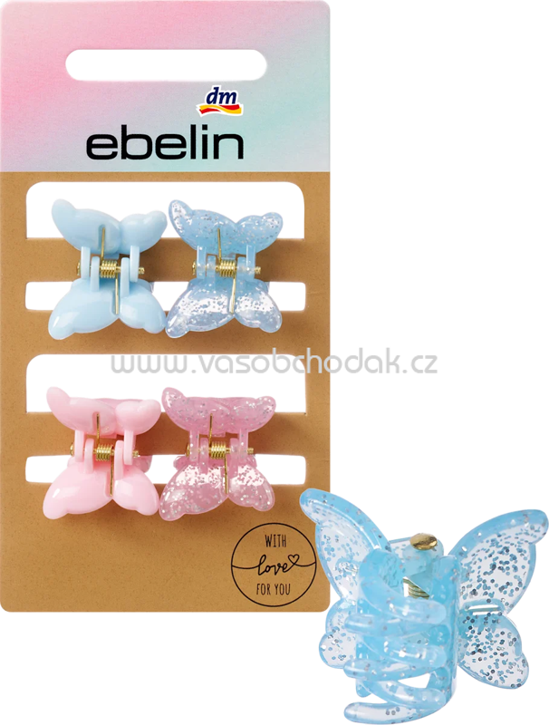 ebelin Haarklammern Schmetterlinge mit Glitzer rosa, hellblau, 4 St ebelin Haarklammern Schmetterlinge mit Glitzer rosa, hellblau, 4 St
