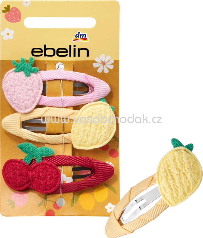 ebelin Haarclips Erdbeere, Zitrone, Kirsche, 3 St ebelin Haarclips Erdbeere, Zitrone, Kirsche, 3 St