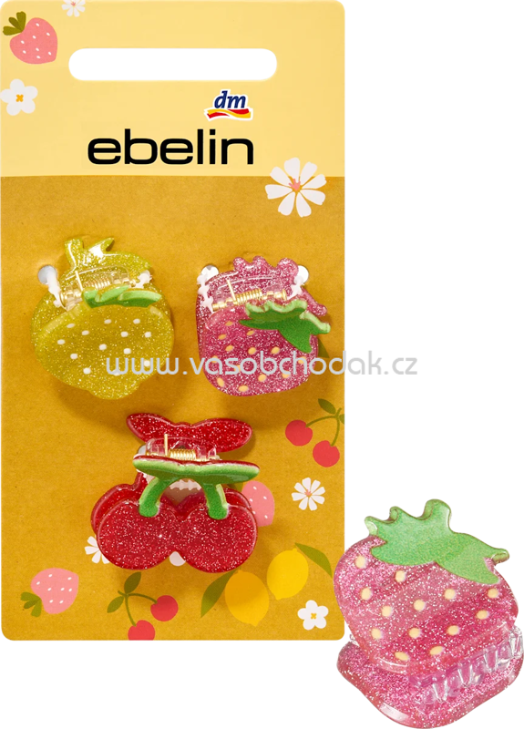 ebelin Haarklammern Erdbeere, Zitrone, Kirsche, 3 St ebelin Haarklammern Erdbeere, Zitrone, Kirsche, 3 St