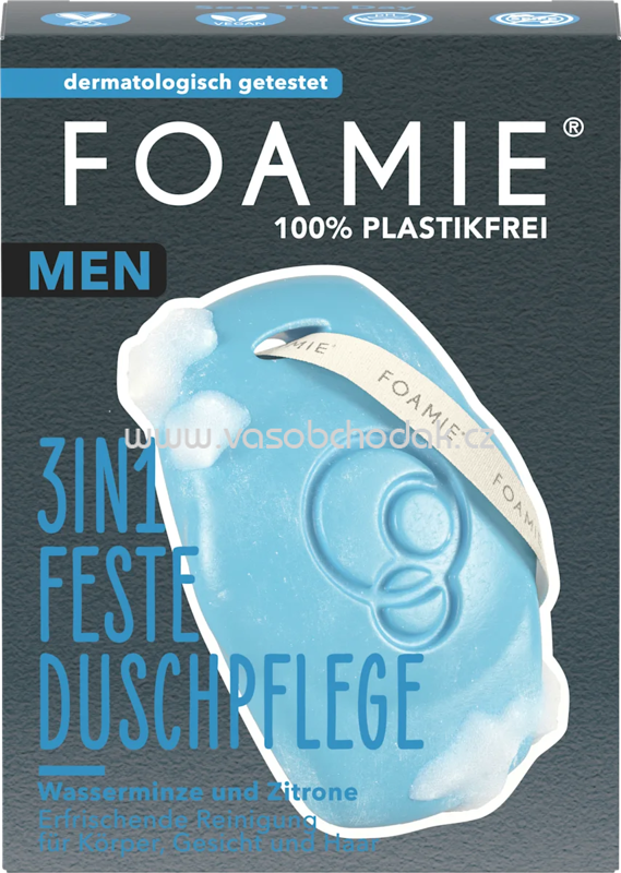 Foamie Festes Duschgel Men Wasserminze & Zitrone 3in1, 90 g Foamie Festes Duschgel Men Wasserminze & Zitrone 3in1, 90 g