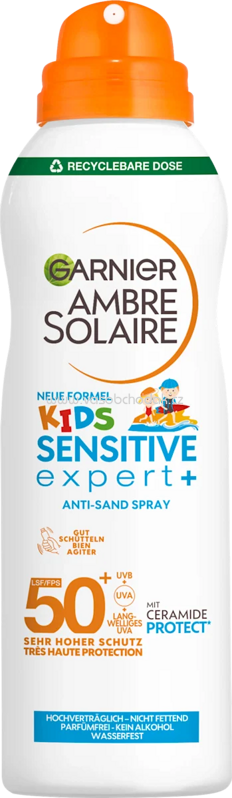 Garnier Ambre Solaire Sonnenspray Aerosol Kids sensitiv expert+, anti Sand LSF 50+, 150 ml Garnier Ambre Solaire Sonnenspray Aerosol Kids sensitiv expert+, anti Sand LSF 50+, 150 ml