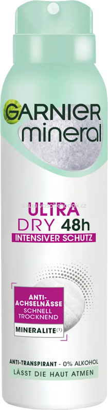 GARNIER mineral Antitranspirant Deospray Mineral Ultra Dry 48h, 150 ml GARNIER mineral Antitranspirant Deospray Mineral Ultra Dry 48h, 150 ml