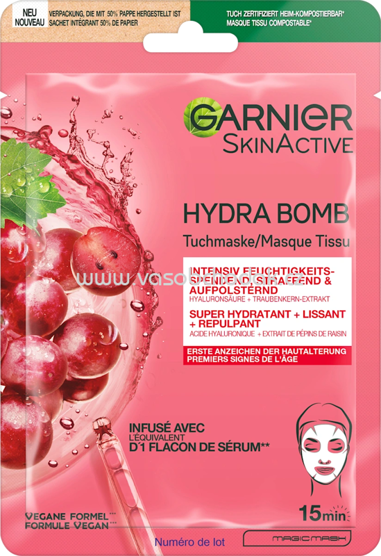 Garnier Skin Active Anti Aging Tuchmaske Hydra Bomb Traube, 28 g Garnier Skin Active Anti Aging Tuchmaske Hydra Bomb Traube, 28 g