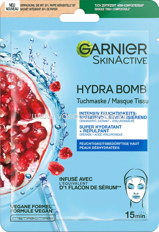 Garnier Skin Active Tuchmaske Hydra Bomb Granatapfel, 28 g Garnier Skin Active Tuchmaske Hydra Bomb Granatapfel, 28 g