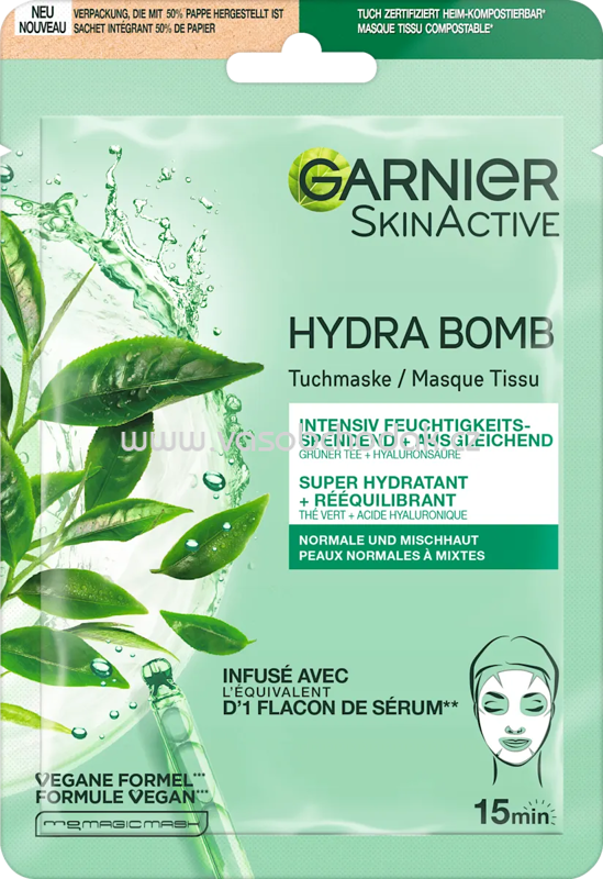 Garnier Skin Active Tuchmaske Hydra Bomb Grüner Tee, 1 St Garnier Skin Active Tuchmaske Hydra Bomb Grüner Tee, 1 St