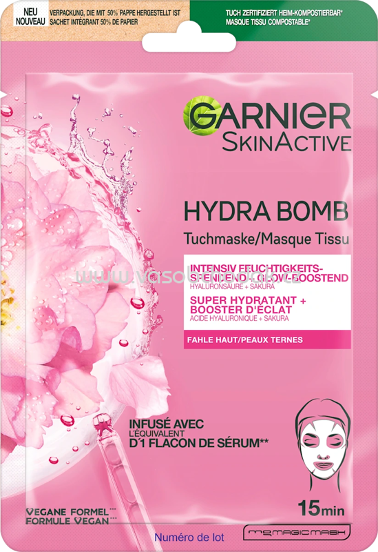 Garnier Skin Active Tuchmaske Hydra Bomb Sakura Glow-Boosting, 28 g