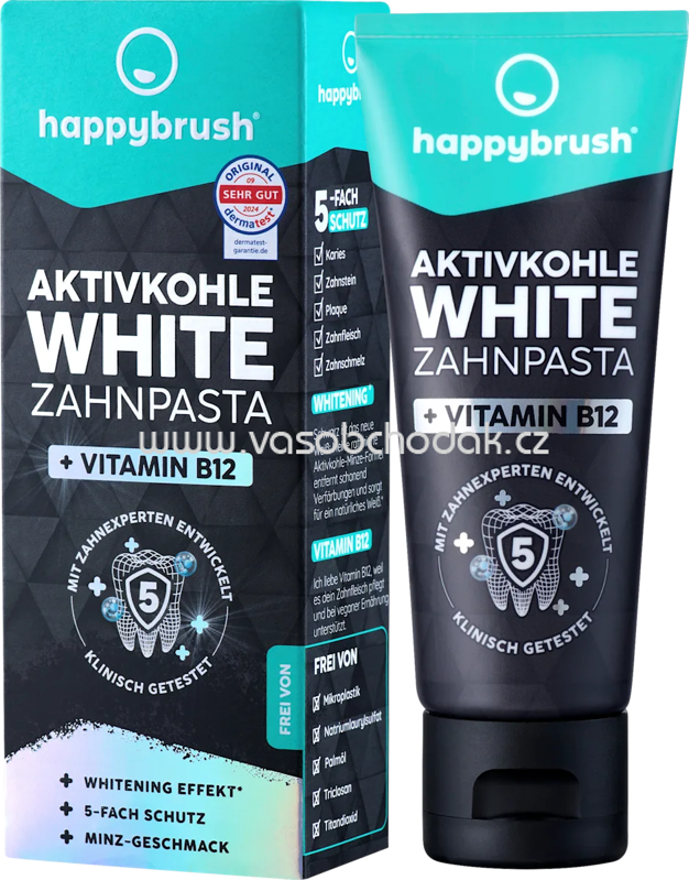 happybrush Zahnpasta Aktivkohle White mit Vit. B12, 75 ml happybrush Zahnpasta Aktivkohle White mit Vit. B12, 75 ml