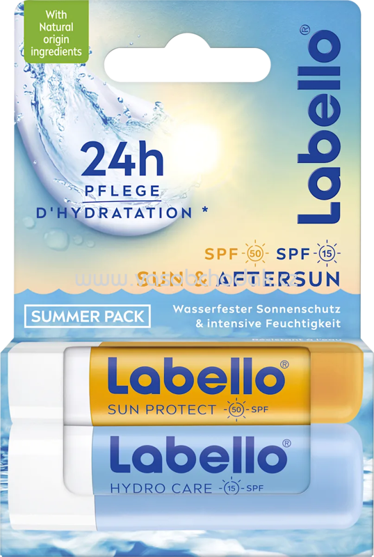 Labello Lippenpflegestift Sun LSF 50 & Hydro LSF 15 Sommermix Set (2x4,8 g), 9,6 g Labello Lippenpflegestift Sun LSF 50 & Hydro LSF 15 Sommermix Set (2x4,8 g), 9,6 g