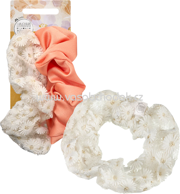 Langhaarmädchen Scrunchies Spitze, weiß/koralle, 2 St Langhaarmädchen Scrunchies Spitze, weiß/koralle, 2 St