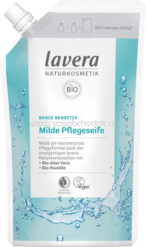 lavera NATURKOSMETIK Flüssigseife Basis sensitiv mit Bio-Aloe Vera & Bio-Kamille, Nachfüllpack, 500 ml lavera NATURKOSMETIK Flüssigseife Basis sensitiv mit Bio-Aloe Vera & Bio-Kamille, Nachfüllpack, 500 ml