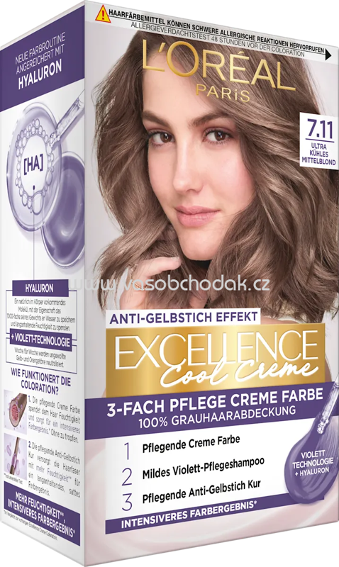 L'ORÉAL PARiS EXCELLENCE Creme Haarfarbe Cool Creme 7.11 Mittelblond, 1 St L'ORÉAL PARiS EXCELLENCE Creme Haarfarbe Cool Creme 7.11 Mittelblond, 1 St