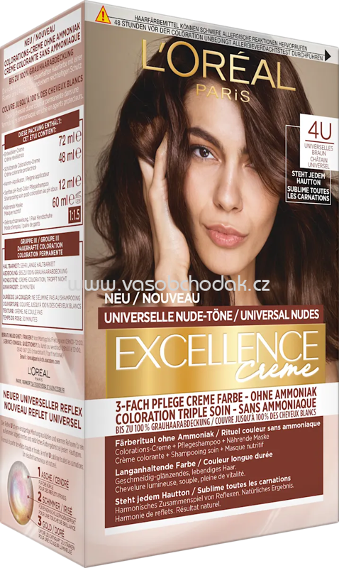L'ORÉAL PARiS EXCELLENCE Creme Haarfarbe Nude 4U Universal Mittelbraun, 1 St L'ORÉAL PARiS EXCELLENCE Creme Haarfarbe Nude 4U Universal Mittelbraun, 1 St