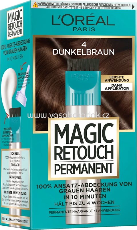 L'ORÉAL PARiS MAGIC RETOUCH Ansatzset zur Abdeckung von grauem Haar, 4 Dunkelbraun, 1 St L'ORÉAL PARiS MAGIC RETOUCH Ansatzset zur Abdeckung von grauem Haar, 4 Dunkelbraun, 1 St