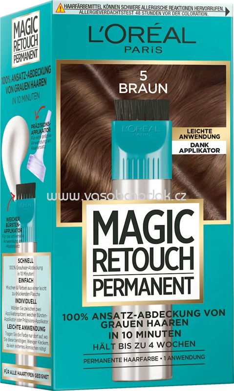 L'ORÉAL PARiS MAGIC RETOUCH Ansatzset zur Abdeckung von grauem Haar, 5 Braun, 1 St L'ORÉAL PARiS MAGIC RETOUCH Ansatzset zur Abdeckung von grauem Haar, 5 Braun, 1 St