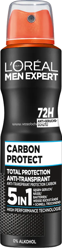 L'ORÉAL PARiS MEN EXPERT Antitranspirant Deospray Carbon Protect 5in1, 150 ml L'ORÉAL PARiS MEN EXPERT Antitranspirant Deospray Carbon Protect 5in1, 150 ml