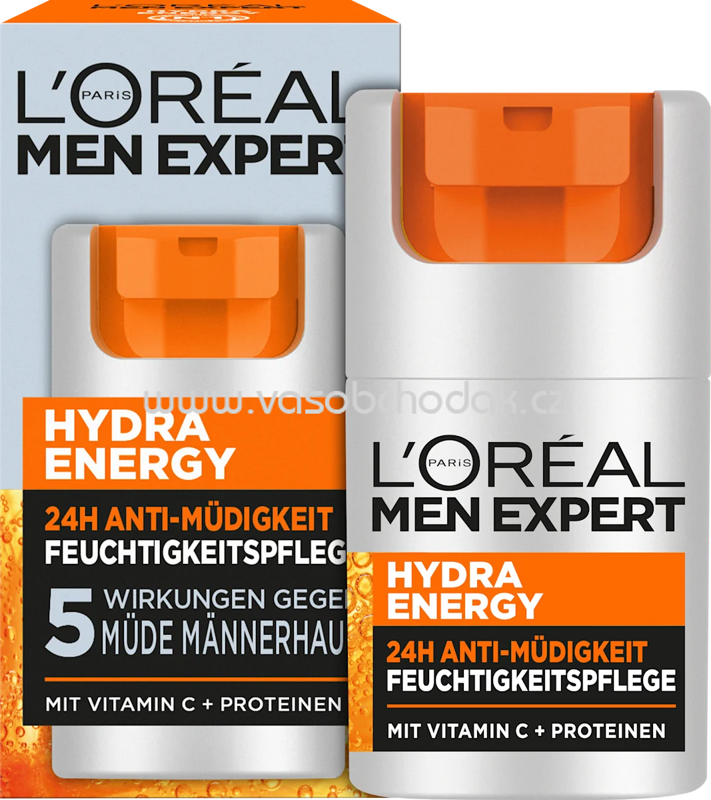 L'ORÉAL PARiS MEN EXPERT Gesichtscreme Hydra Energy, Feuchtigkeitspflege mit Vitamin C, 24h Anti-Müdigkeit, 50 ml