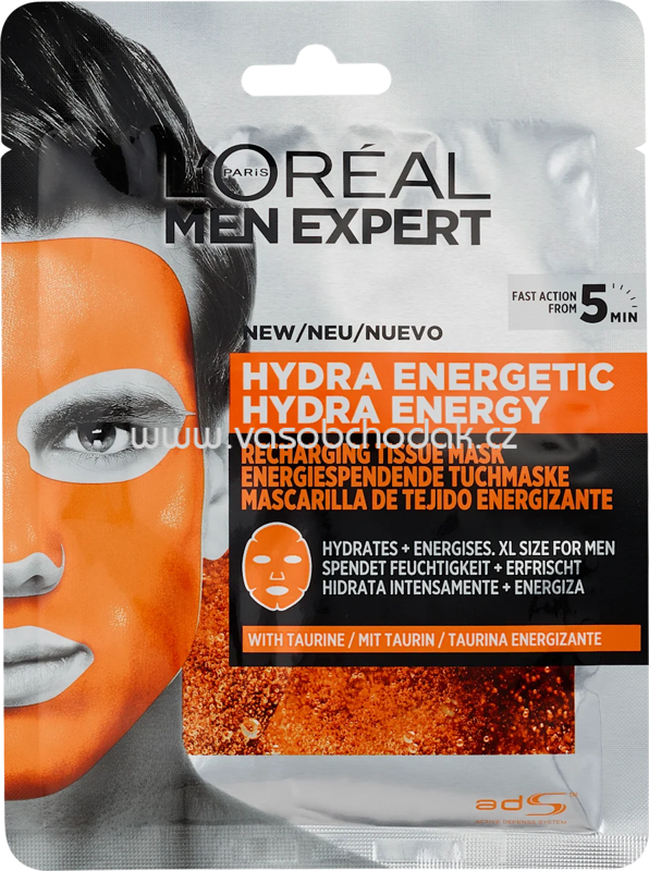 L'ORÉAL PARiS MEN EXPERT Tuchmaske Hydra Energy mit Taurin, 30 g L'ORÉAL PARiS MEN EXPERT Tuchmaske Hydra Energy mit Taurin, 30 g