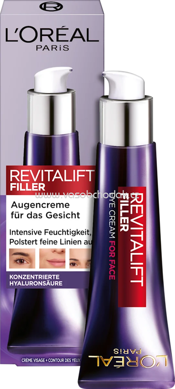 L'ORÉAL PARiS REVITALIFT Augencreme + Gesicht Revitalift Filler, Hyaluronsäure, 30 ml
