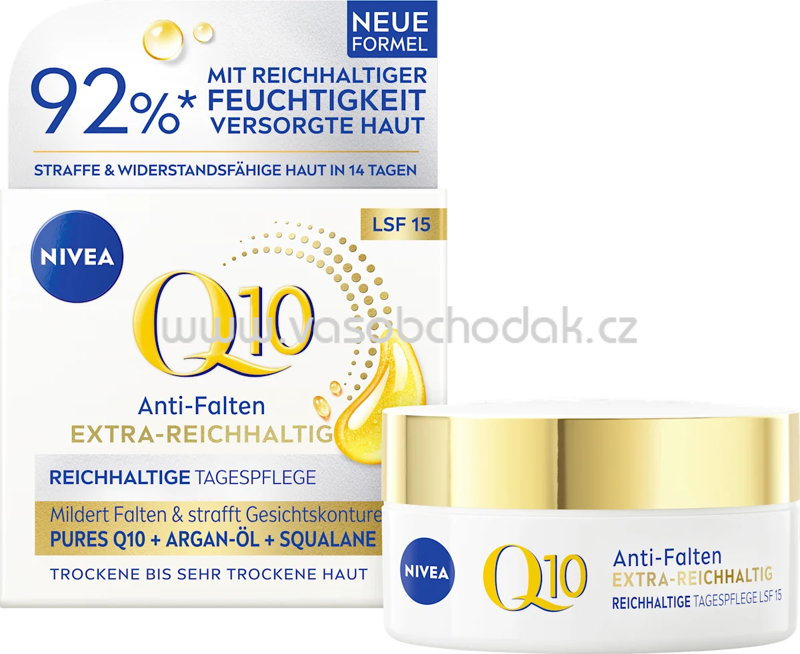 NIVEA Anti Falten Gesichtscreme Q10 extra reichhaltig LSF 15, 50 ml