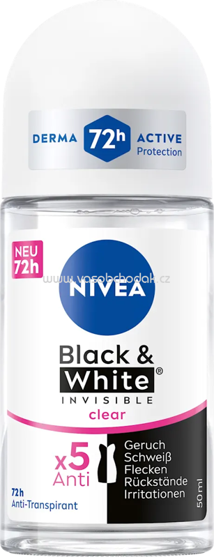 NIVEA Antitranspirant Deo Roll-on Black & White Invisible clear, 50 ml