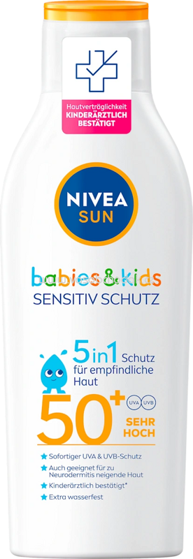 NIVEA SUN Sonnenmilch Kids, Schutz & Pflege sensitiv, LSF 50+, 200 ml NIVEA SUN Sonnenmilch Kids, Schutz & Pflege sensitiv, LSF 50+, 200 ml
