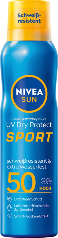NIVEA SUN Sonnenspray Aerosol UV Dry Protect Sport, LSF 50, 200 ml NIVEA SUN Sonnenspray Aerosol UV Dry Protect Sport, LSF 50, 200 ml