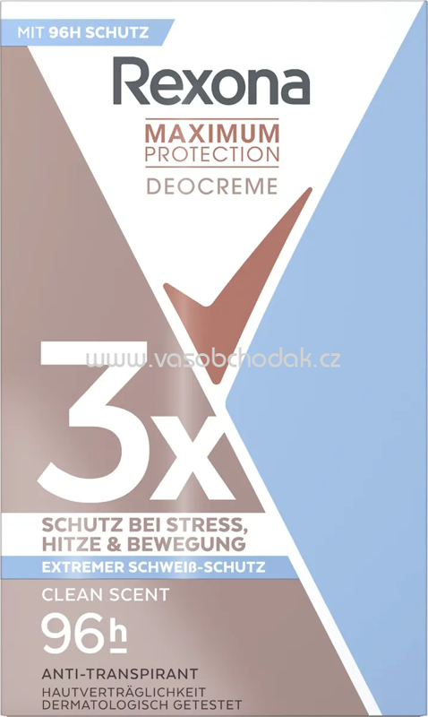 Rexona Antitranspirant Deocreme Maximum Protection Clean Scent, 45 ml Rexona Antitranspirant Deocreme Maximum Protection Clean Scent, 45 ml