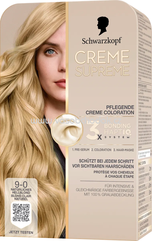 Schwarzkopf CREME SUPREME Haarfarbe 9-0 Natürliches Hellblond, 1 St Schwarzkopf CREME SUPREME Haarfarbe 9-0 Natürliches Hellblond, 1 St