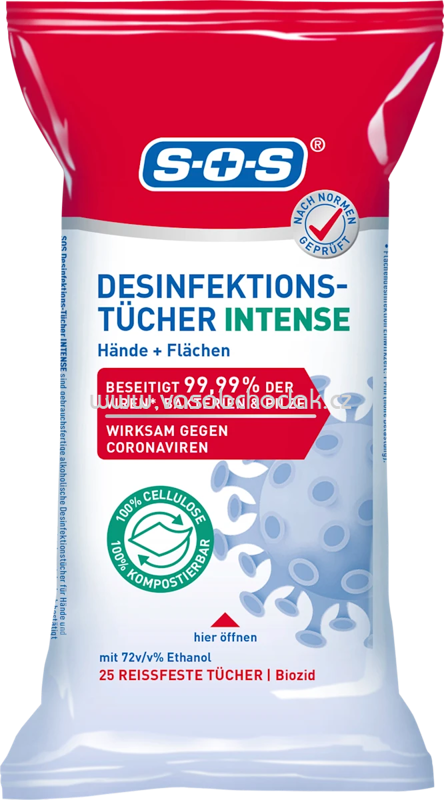 SOS Desinfektionstücher Intense Hand & Fläche, 25 St