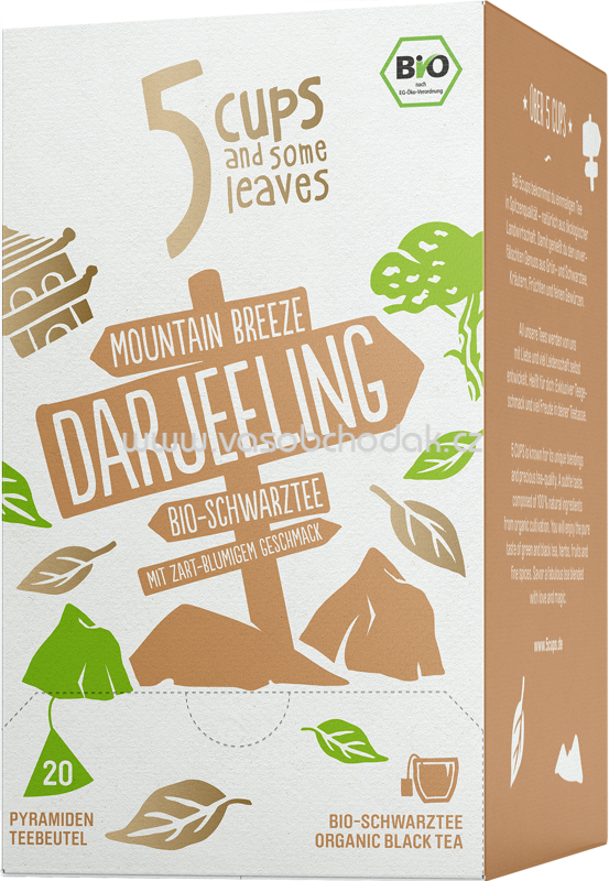 5 CUPS Mountain Breeze Darjeeling Bio Schwarztee, 20 Beutel 5 CUPS Mountain Breeze Darjeeling Bio Schwarztee, 20 Beutel