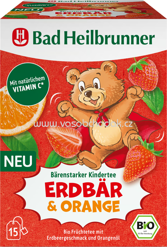 Bad Heilbrunner Bio Bärenstarker Kindertee - Erdbär & Orange, 15 Beutel
