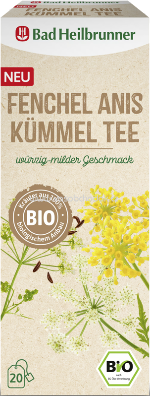 Bad Heilbrunner Fenchel Anis Kümmel Tee, 20 Beutel
