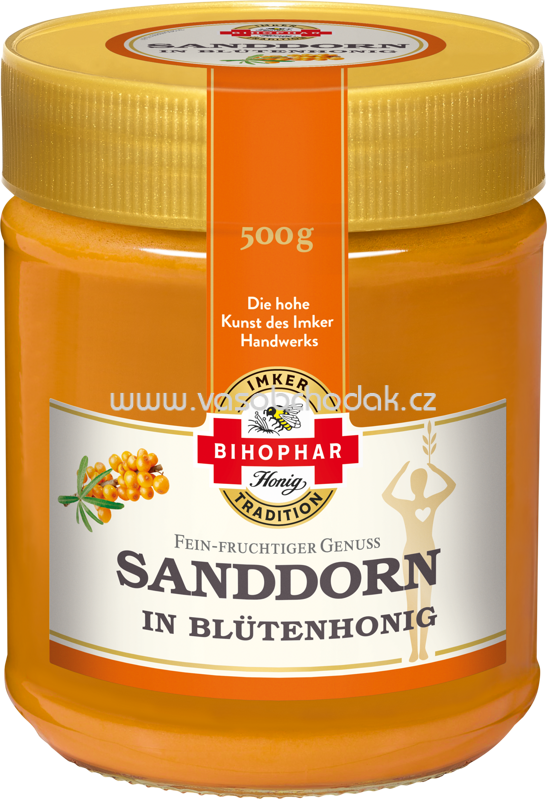 Bihophar Sanddorn in Blütenhonig, 500g Bihophar Sanddorn in Blütenhonig, 500g