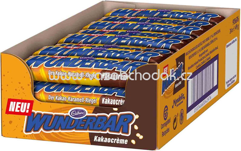 Cadbury Wunderbar Kakaocrème Riegel, 24x48,5g, 1164g Cadbury Wunderbar Kakaocrème Riegel, 24x48,5g, 1164g