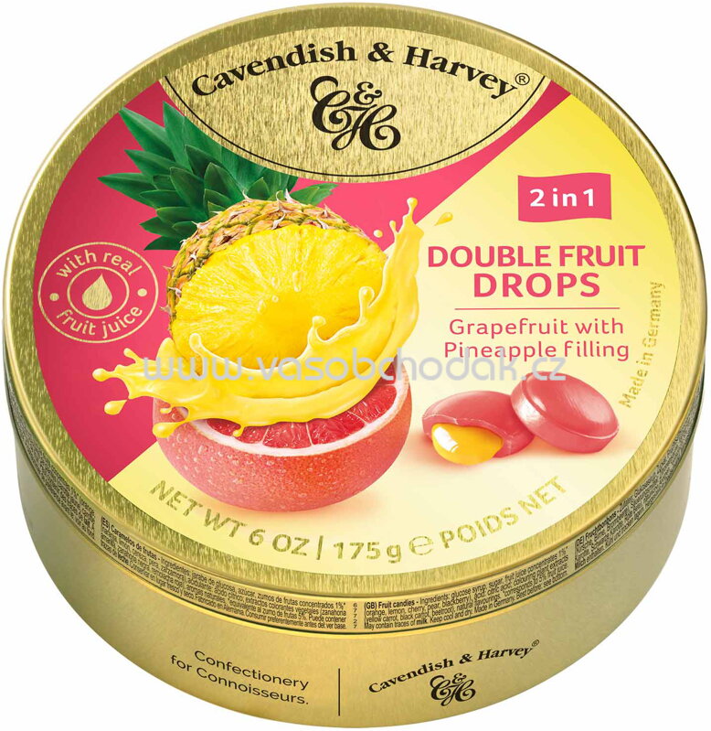 Cavendish & Harvey Double Fruit Drops Grapefruit with Pineapple Filling, 175g Cavendish & Harvey Double Fruit Drops Grapefruit with Pineapple Filling, 175g
