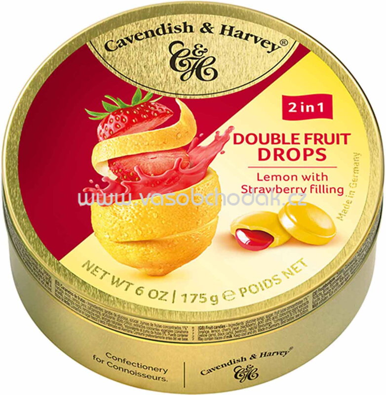 Cavendish & Harvey Double Fruit Drops Lemon with Strawberry Filling, 175g Cavendish & Harvey Double Fruit Drops Lemon with Strawberry Filling, 175g